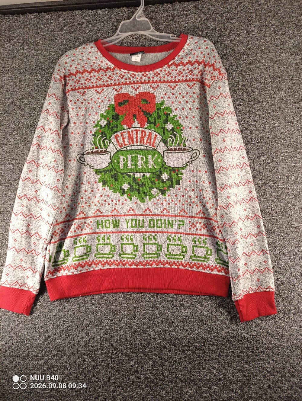 FRIENDS Men’s Red and Light Gray Crewneck Sweater